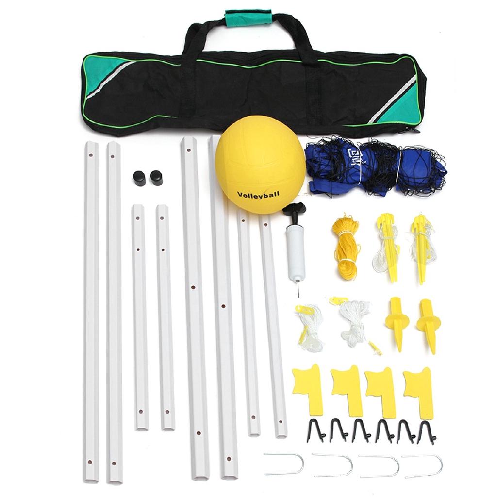 Portable Beach Volleyball Net System Set Adjustable Posts Ball Hand Pump Outdoor Sports Volleyball Training PVC Tube