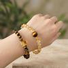 Natural Citrine & Tiger's Eye Double Row Bracelet, Boho Chic Healing Crystal Jewelry for Women, Wealth & Courage Success Amulet