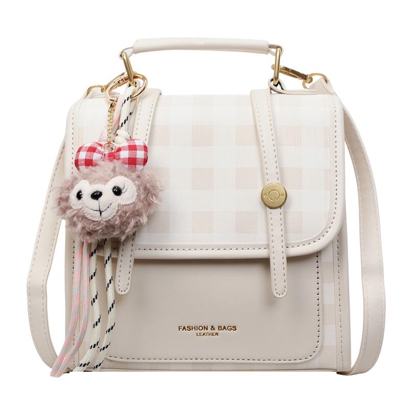 

Women s Korean-Style Plaid Backpack - Casual, Lightweight School & Travel Bag Without Pendant грязно-белый