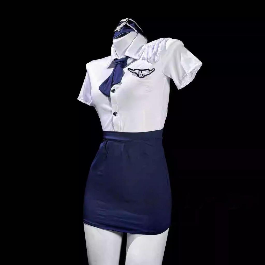 Elegant Flight Attendant Cosplay Costume: Small Chest, Mature Woman, OL Secretary, Plus Size Pilot Set.