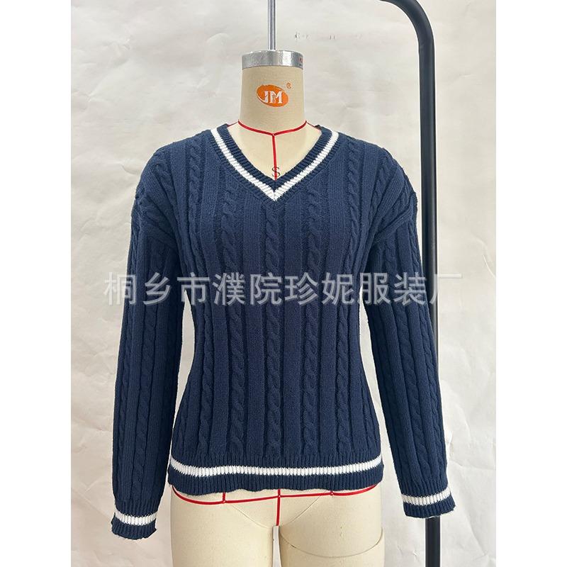 Damen V-Ausschnitt Langarm Pullover Strickpullover