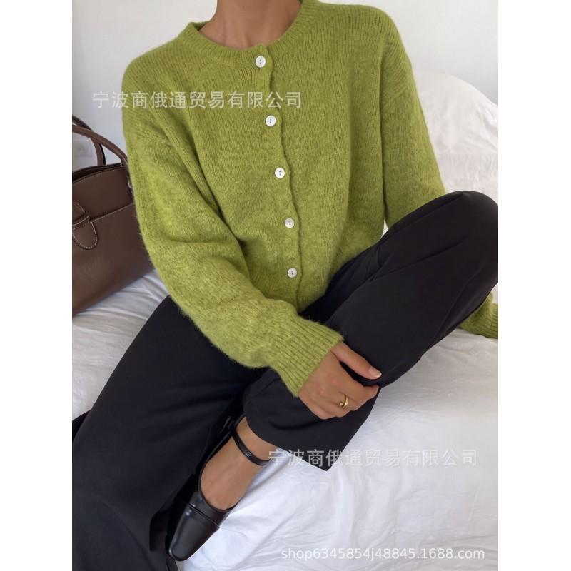 Womens Soft Knit Cardigan With Vintage Button Gray Wool Blend Sweater Outerwear Casual Chic