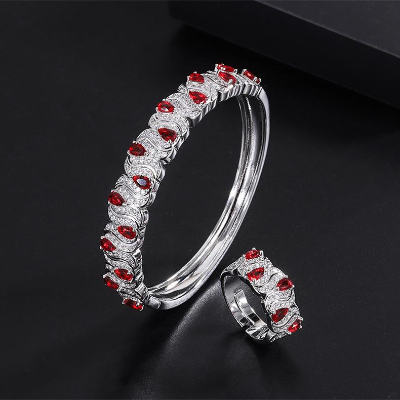 Micro Inlaid Grandm Emerald Bracelet Ring Set Luxurious Temperament Cross-border Colorful Treasure Pigeon Blood