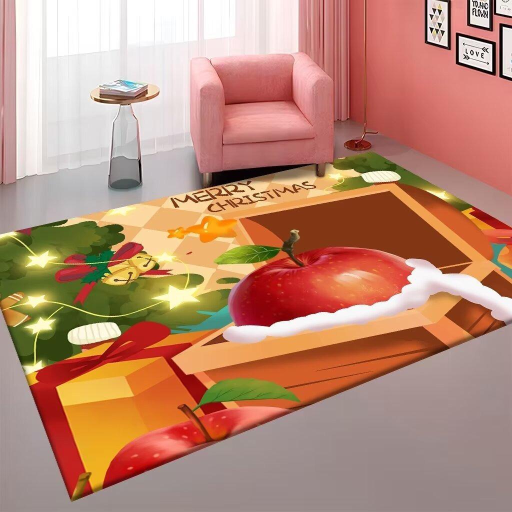 1pc Red Rug Marry Christmas Gift 3D Print Non-slip Rug Entrance Mat Home Living Room Bedroom Ornament New Year Christmas Decor