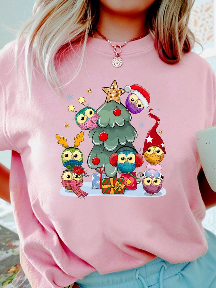 Funny Christmas Animal Owl Penguin Print Women T Shirt Short Sleeve O Neck Women Tshirt Ladies Tee Shirt Top Clothes Camisetas