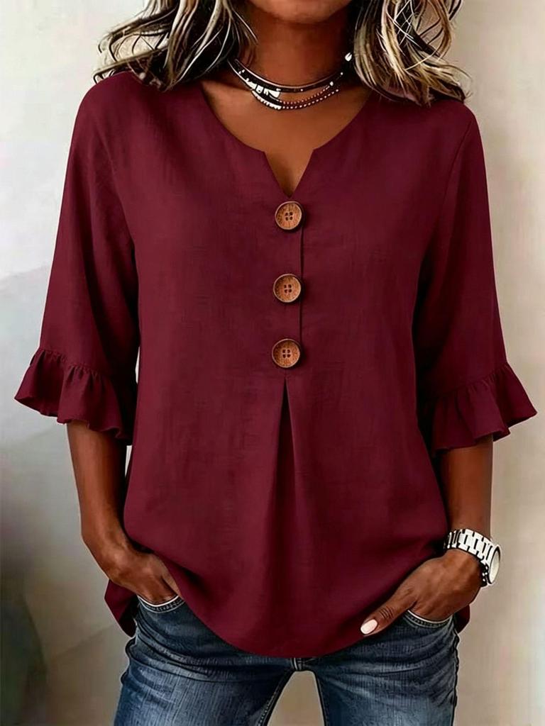 2026 Summer European & American Women's V-neck Cotton Linen Fashion Shirt