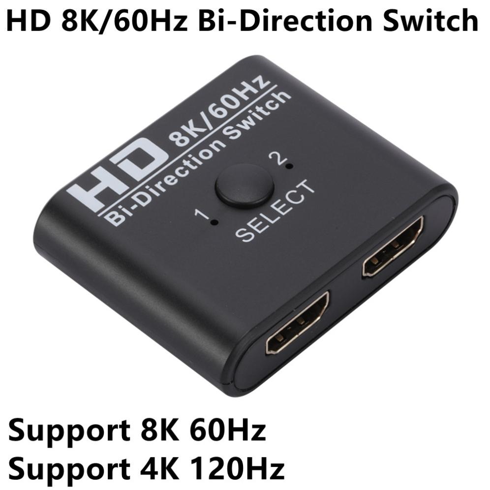 

Переключатель-разветвитель HDMI-совместимый 8K 60 Гц двунаправленный 1x2/2x1 HDMI-совместимый переключатель 2 входа 1 выход для PS4, ТВ-приставки, адаптер-переключатель 8K 60Hz 4K 120Hz