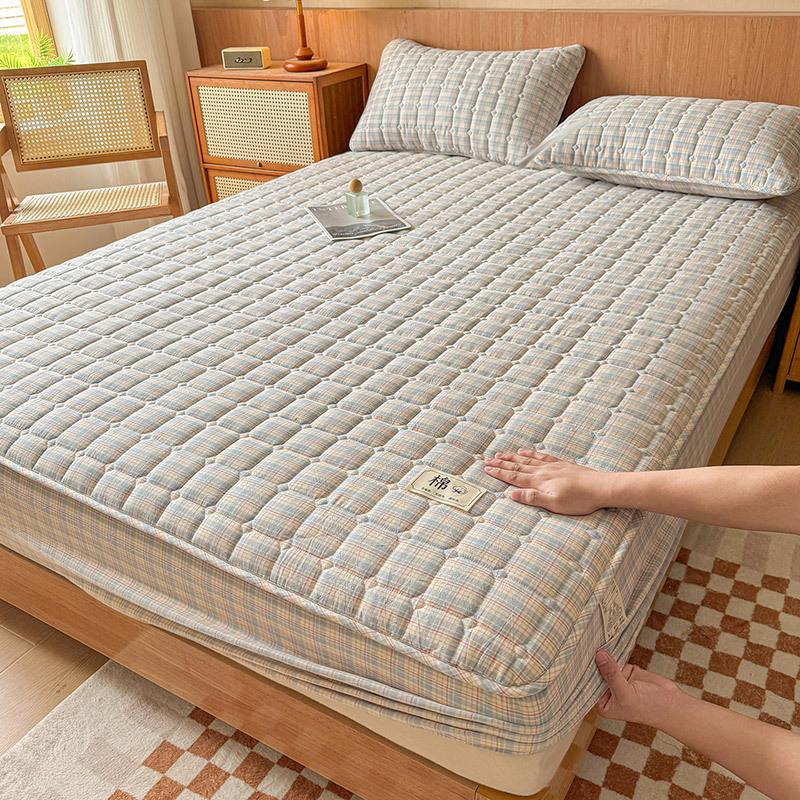 Klasse A Reine Baumwolle Gewaschene Baumwolle Baumwolle Einzel-Spannbettlaken Verdickte gesteppte Bettdecke Matratzen-Schutzbezug Abdeckung Staubdicht und Rutschfest