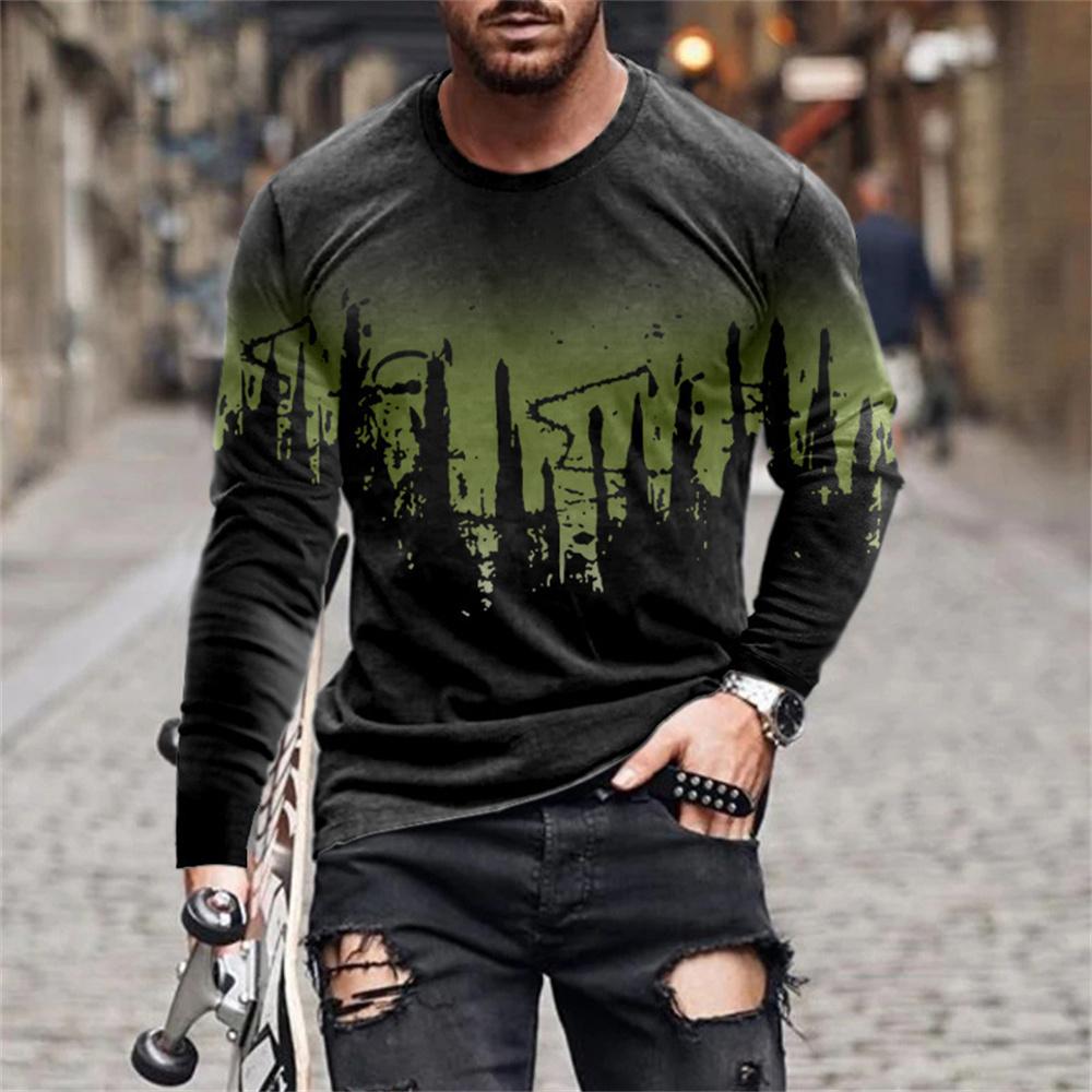 Retro Graffiti 3D-Druck Sommer Herren Rundhals-T-Shirt Lässiges Langarm-T-Shirt Übergroßer Pullover Modetrend Herrenbekleidung