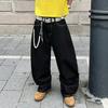 European and American angel wing printed jeans retro trendy brand washed floor-mopping trousers loose and versatile straight-leg trousers