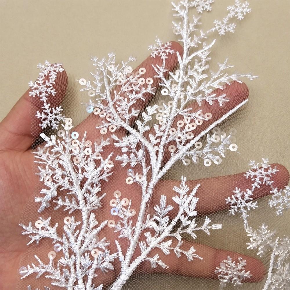 1 Pair 48×18cm Embroidered Lace Trim Large Floral Design Snowflake Lace Decor DIY Garment Decor