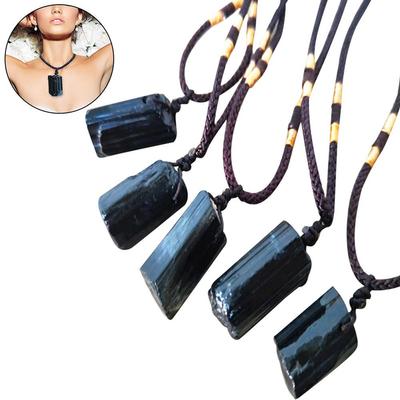 Natural Black Tourmaline Stone Necklace  Pendant Original Stone Accessory