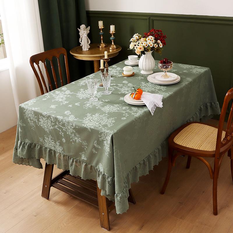 Thickened Lace Tablecloth French Retro Ruffle Edge Dining Table Mat High-End Rectangular Tablecloth