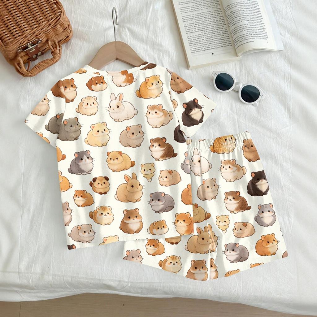 Kids Casual Short Sleeve Top and Shorts Set Animal Print Lightweight Comfortable Summer Outfit for Boys and Girls Soft Fabric