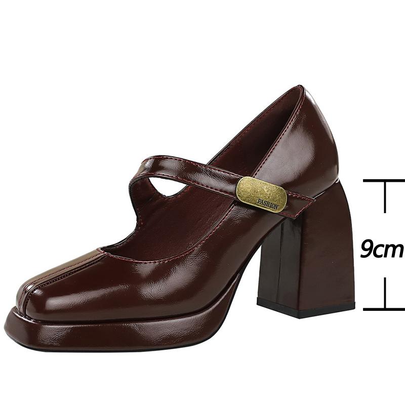 Boty Retro Robustní Dámské Lodičky Blokový Podpatek Dámské Boty Kovová Spona Střední Podpatek Boty Platforma Vysoké Podpatky 9 cm Dámské Boty