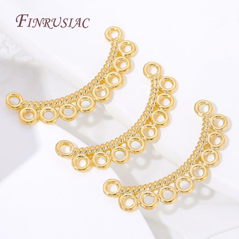 18K Gold Plated Twisted Curved Multi Hole Circle Connector,DIY Jewelry Findings Link Bar Accessories For Ear Craft
