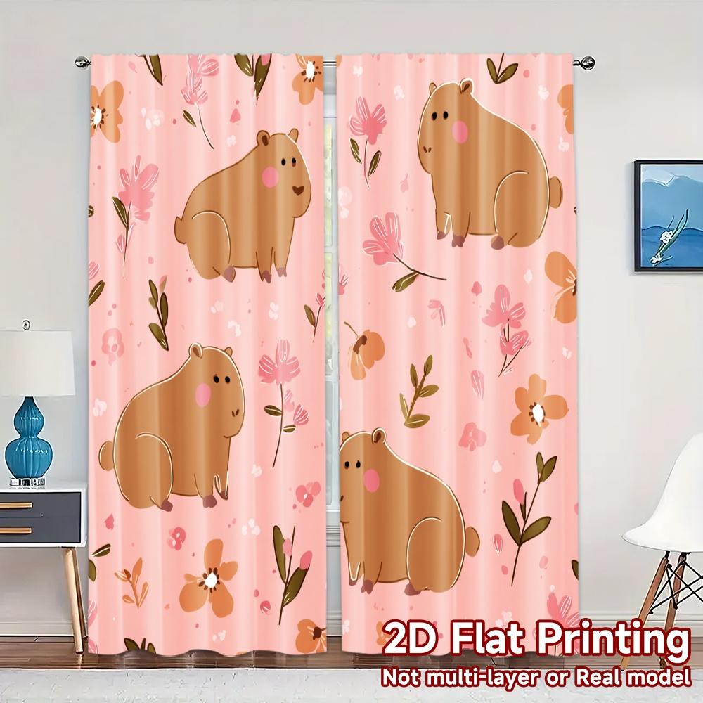 

2 шт., Шторы Капибара Цветочная нежность Популярные шторы и портьеры Универсальные шторы из 100% полиэстера Праздничное использование для цифровой печати 52.50×116.00 CM 2pcs