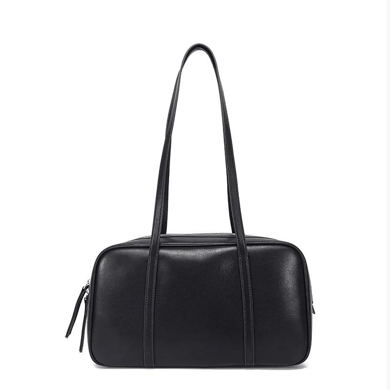 

Hight Quality 2026 Luxury Vintage-Inspired Cowhide Leather Tote Bag for Women - Large Capacity, Elegant Commuter Shoulder Bag 34 x 12 x 19.5 cm чёрный
