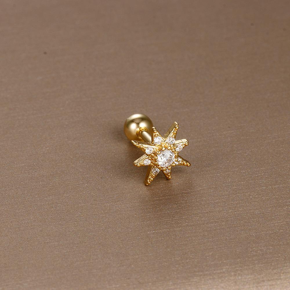 Einfache Mode Edelstahl Mond Sterne Herzen Blume Zirkon Runde Kugel Schraubstecker Ohrringe für Frauen Hip-Hop Schmuck Geschenke