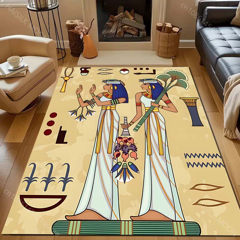 Ancient Egyptian Murals Print Carpet for Living Room Bedroom Sofa Doormat Decor Sofa Area Rug Non-slip Floor Mat for Gifts