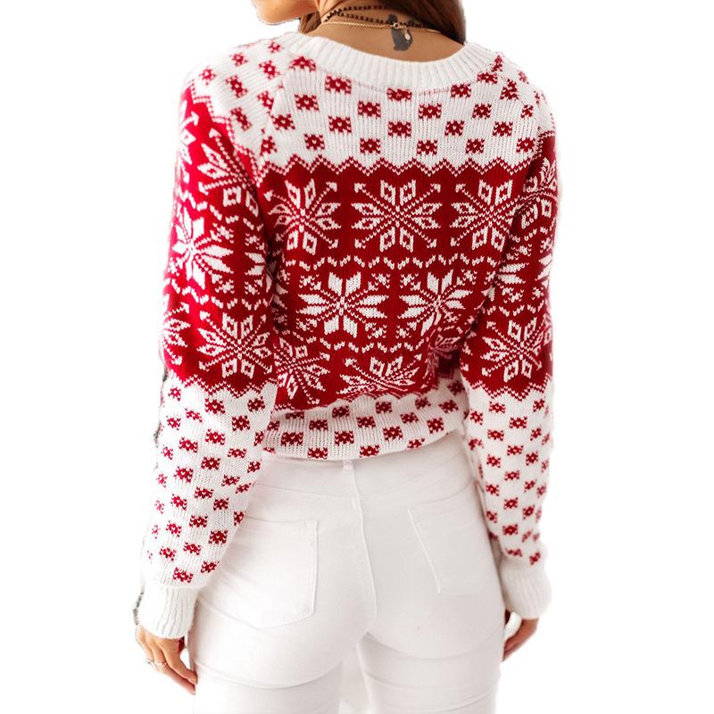 Women's Red Knitted Sweater Pullover - New Lazy Style Autumn/Winter Fashion for Christmas and New Year.