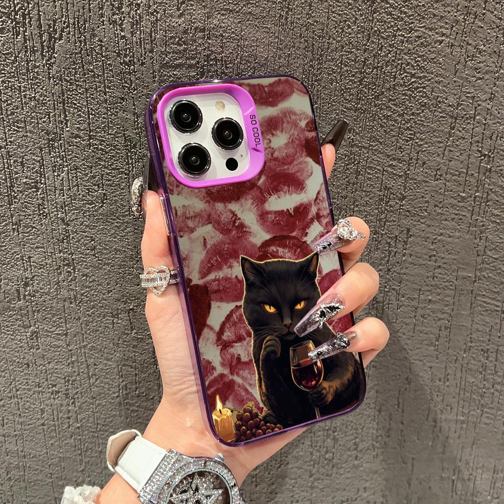 

Черный кот с красными губами Чехол для телефона для iPhone17 16 15 14 13 12 11 Pro/ Max/Plus противоударная задняя крышка защита от отпечатков пальцев iPhone 17