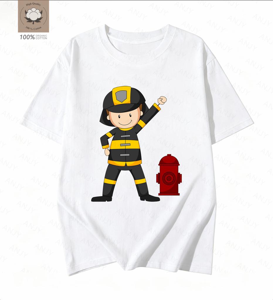 Simple Cartoon Firefighter Printed Tshirt Pays Tribute To The Daily Commuting Short Sleeved Reverse Traveler
