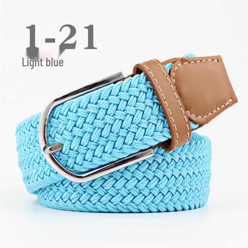 Korean Style Elastic Braided Canvas Belt with Pin Buckle for Men and Women