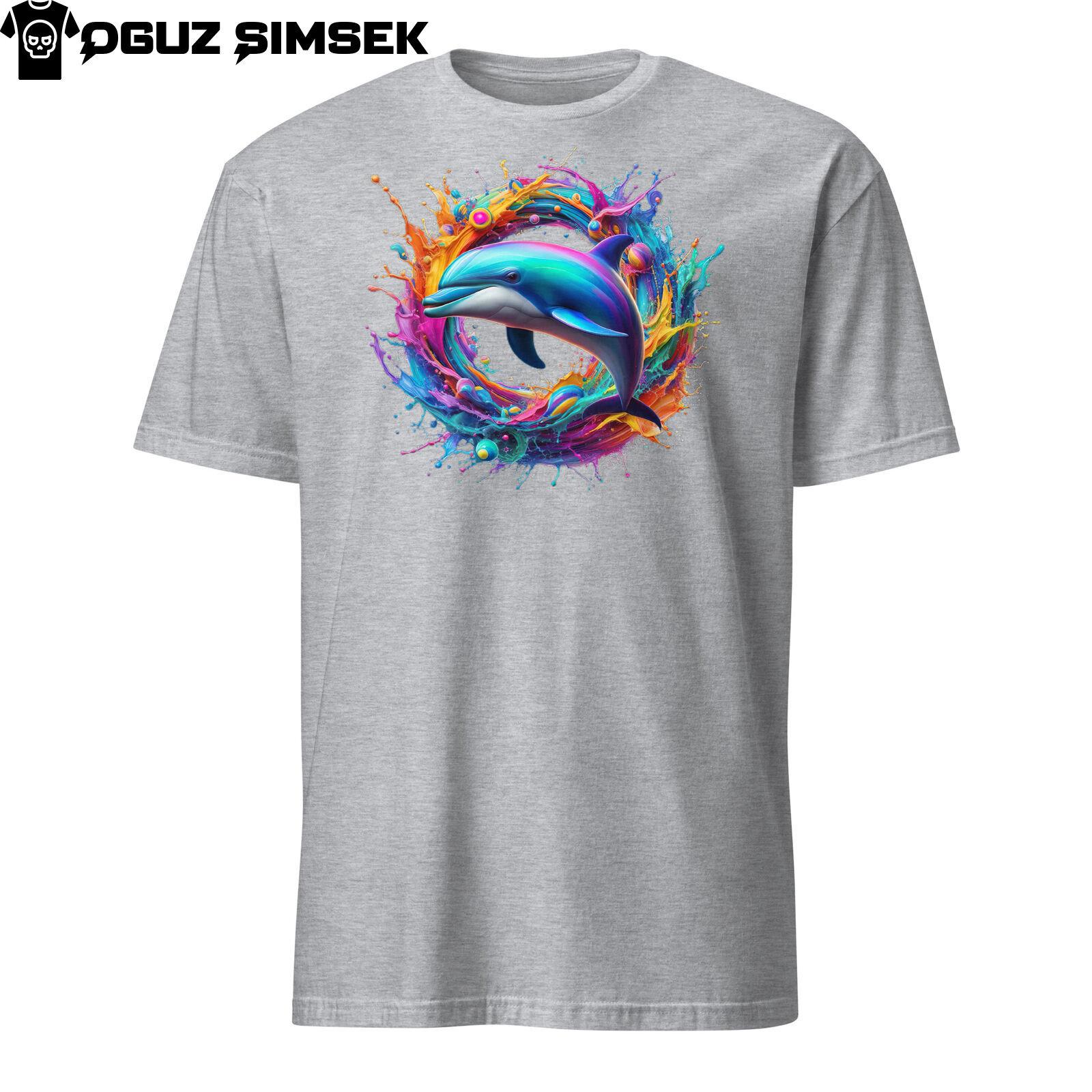 Colorful Dolphin Unisex T-Shirt Mens Womens Tees Top | Vibrant Splash Design | Short Sleeve Tee S