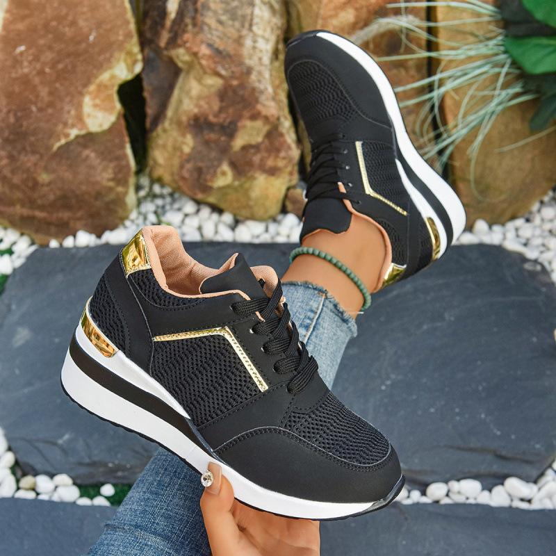 European and American large-size sports and leisure autumn new thick-soled wedge heel casual shoes lace-up sports shoes