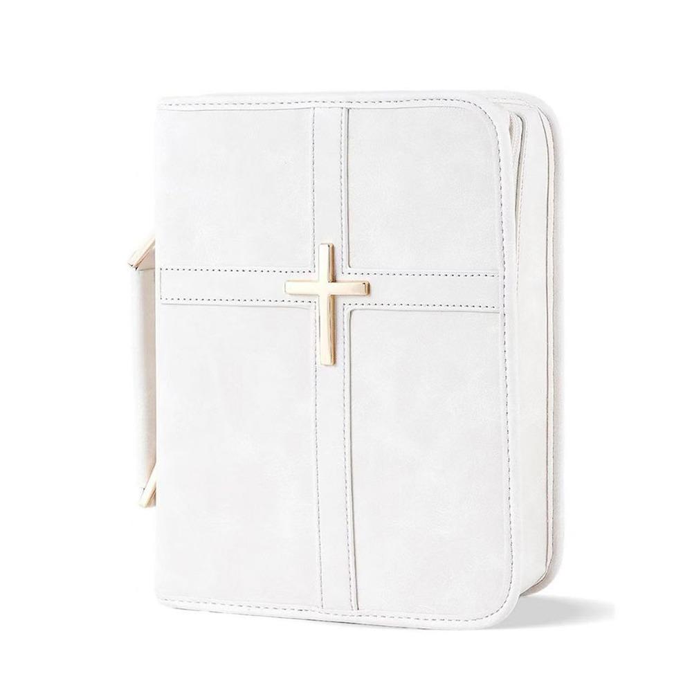 Cross-themed Vegan Leather Bible Cover Dust-proof with Phone Pocket PU Leather Bible Bag Built-in Bookmark Ribbon