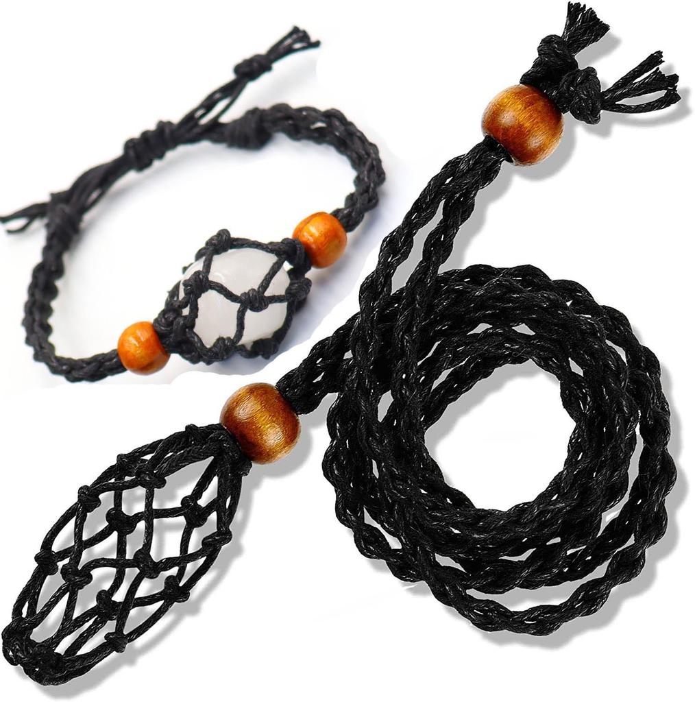 Adjustable Woven Natural Stone Net Necklace Pendant