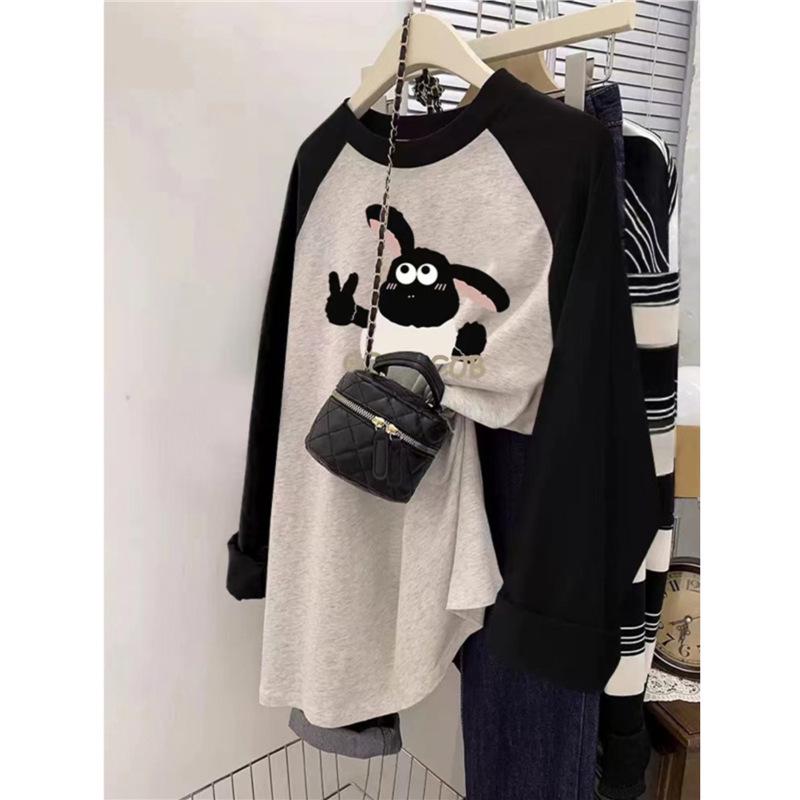 

American Retro Plus Size Cotton Raglan Long Sleeve Women s Shirt - Autumn/Winter Student Base Top, 200 Jin XXL