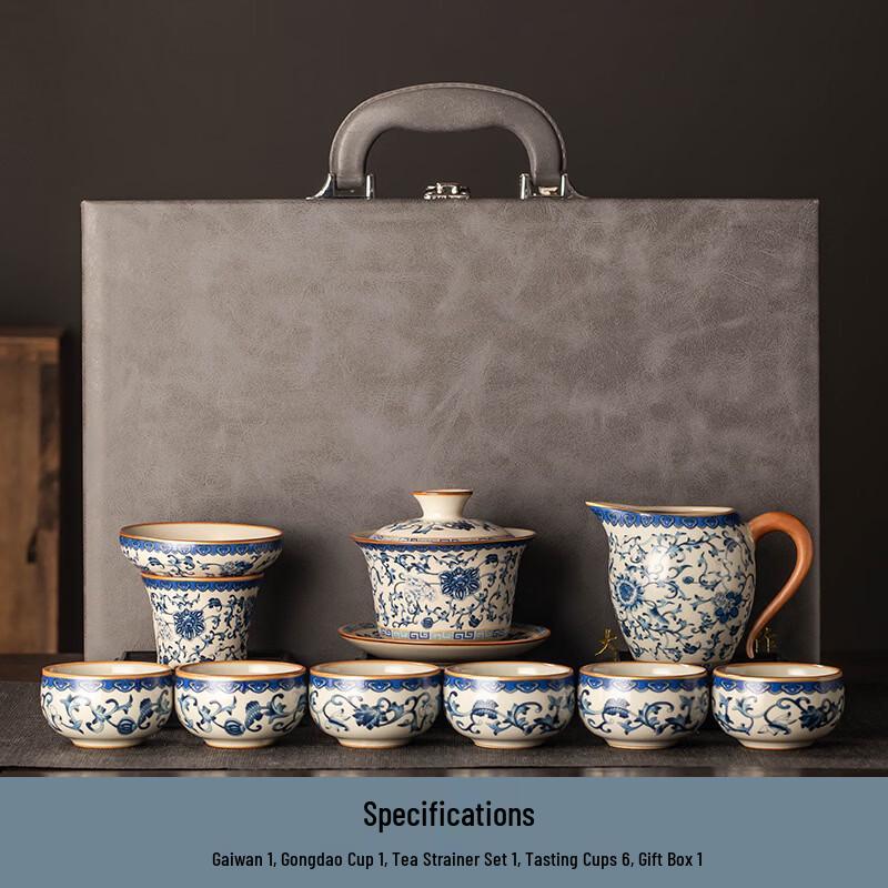Handun Floral Blue & White Ru Kiln Ceramic Tea Set