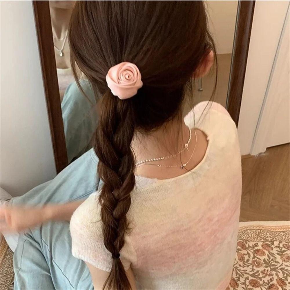 

French Rose Hair Rope Cloth Satin Hair Tie Cute Women Hair Ring Party