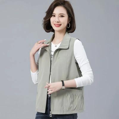 Jaqueta Colete Primavera Outono Feminino Solto Gola Virada Casual Sem Mangas Casacos Moda Colete Curto Tops Femininos