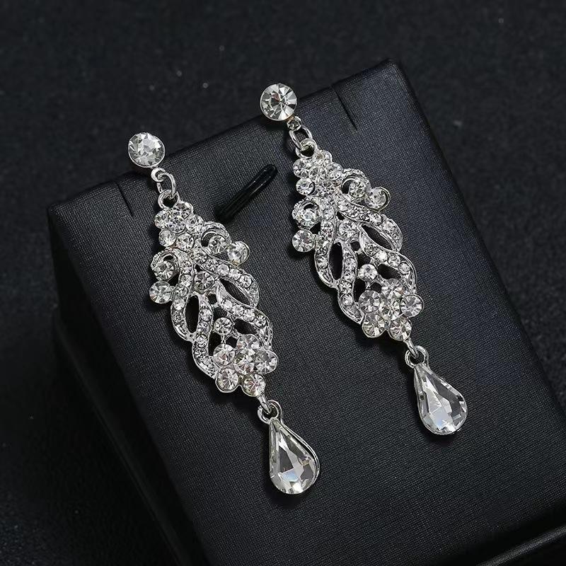 Fashion Crystal Wedding Drop Earrings for Women Silver Color Bridal Dangle Earrings Brides Gifts Birthday Party Jewelry