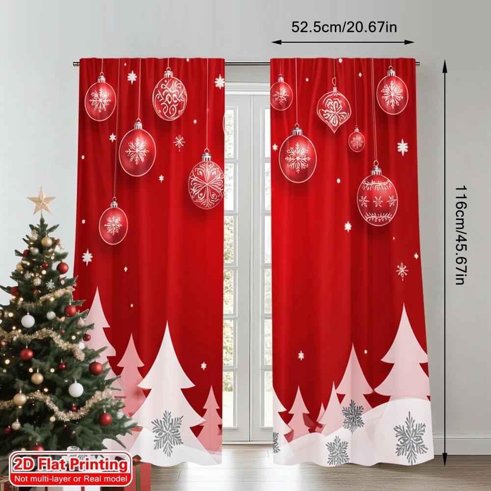 2pcs 2D flat printing Merry Christmas Drapes Red Christmas Ornaments Snowflakes Trees Polyester Without Electricity Festive Wall
