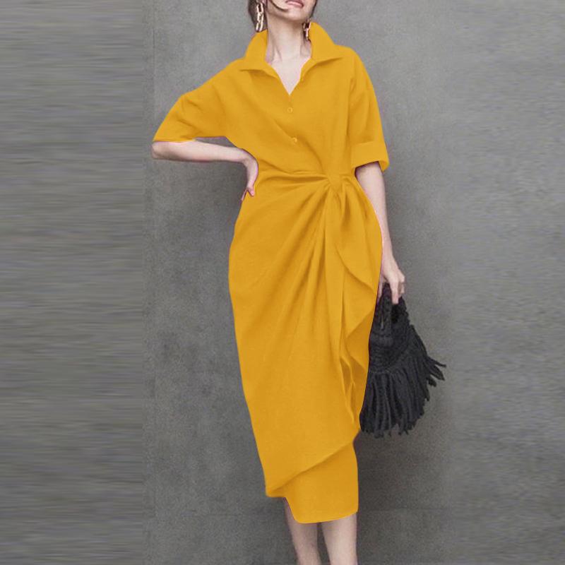 ZANZEA Women Classic Collar Summer Casual Half Sleeve Sheath Dress