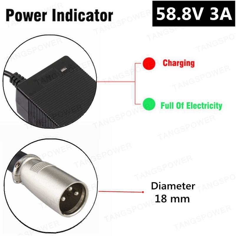 150W 58.8V 3A Charger For 14S 52V Lithium Battery Pack For 58.8V3A Li-ion Battery Charger High quality Strong With Cooling Fan