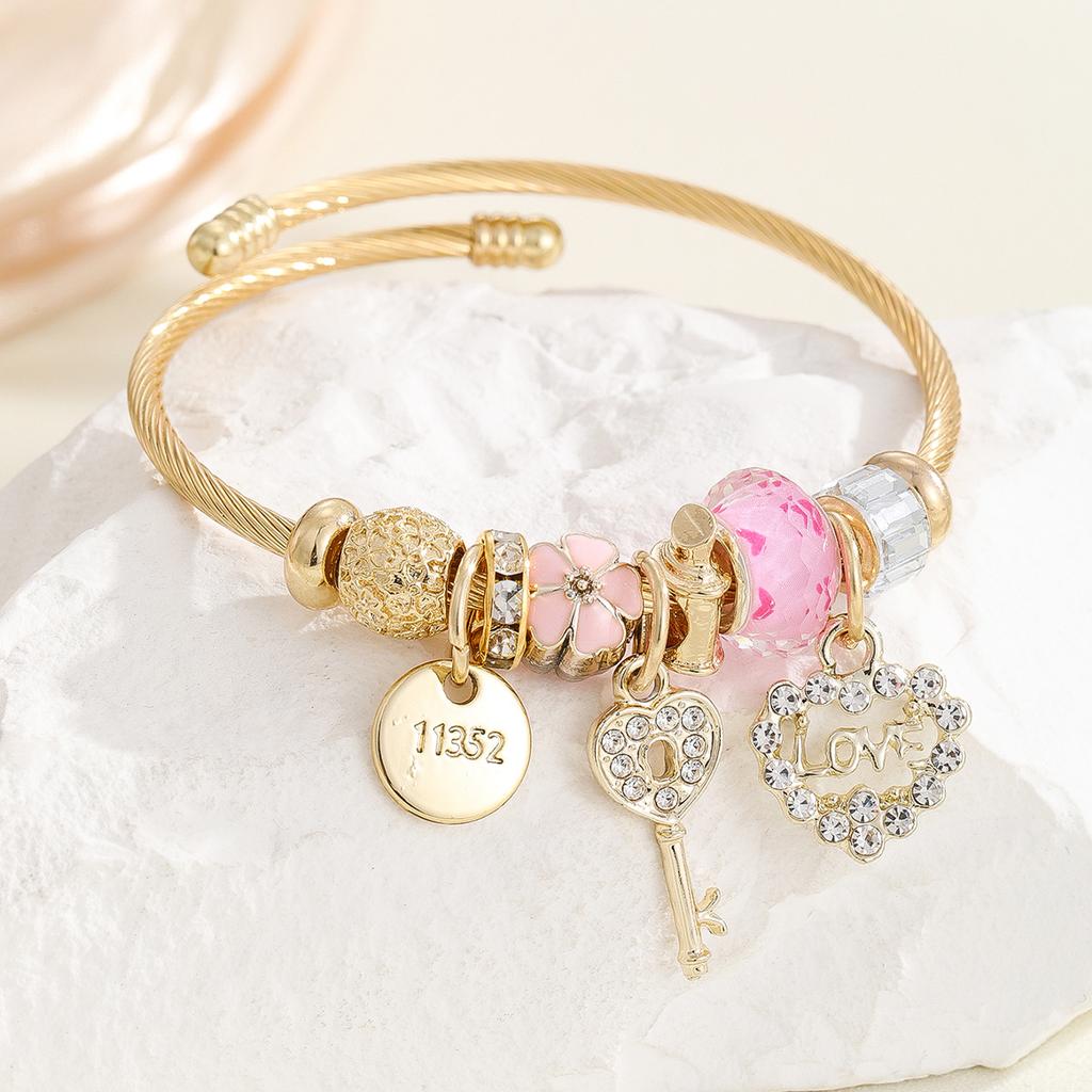 Gold Bracelet DIY Fashion Oil Drop Pendant Adjustable Open Bracelet for Women