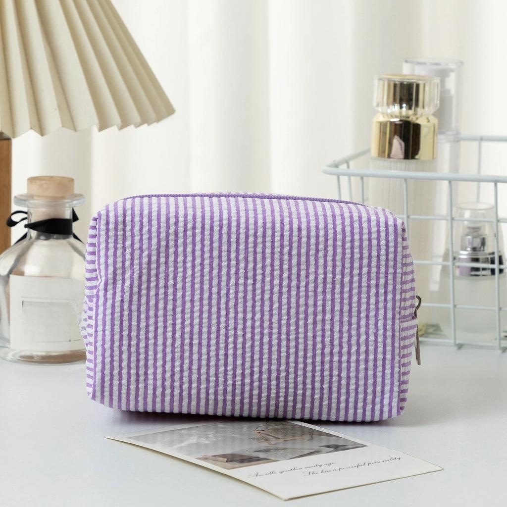Striped Makeup Bags for Women Pink Purple Cosmetic Organizer Zipper Pouch Travel Storage Bag