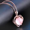 Intertwined Double Heart Shape Pink Crystal & Cat's Eye Heart Pendant