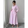 Europe and America 2026 Summer New Polo Collar Pink Striped Buckle Casual Shirt Dress Women