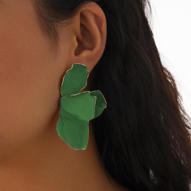 

SHIXIN Elegant Colorful Half Flower Large Stud Earrings for Women Luxury Dripping Oil Petals Piercing Earrings Wed Party Jewelry