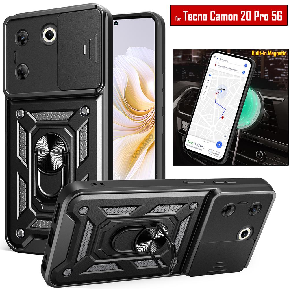 Slide Lens Armor Funda for Tecno Camon 20 Pro 5G Case Magnetic Rotate Ring Stand Holder Cover for Tecno Camon 20 Pro 5G Case