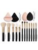 High-end 12-piece makeup brush set:foundation brush,blush brush,eyeshadow brush,2PCS makeup spongeegg,2PCS triangular powderpuff
