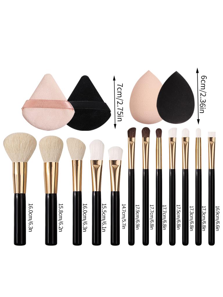High-end 12-piece makeup brush set:foundation brush,blush brush,eyeshadow brush,2PCS makeup spongeegg,2PCS triangular powderpuff