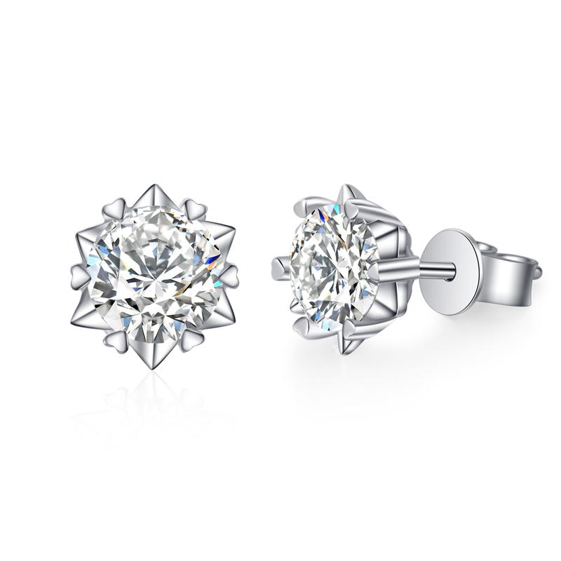 KNOBSPIN Moissanite Stud Earrings 1CT 2CT White Gold Plated Silver D VVS1 Lab Diamond Snowflake Ear Studs For Women