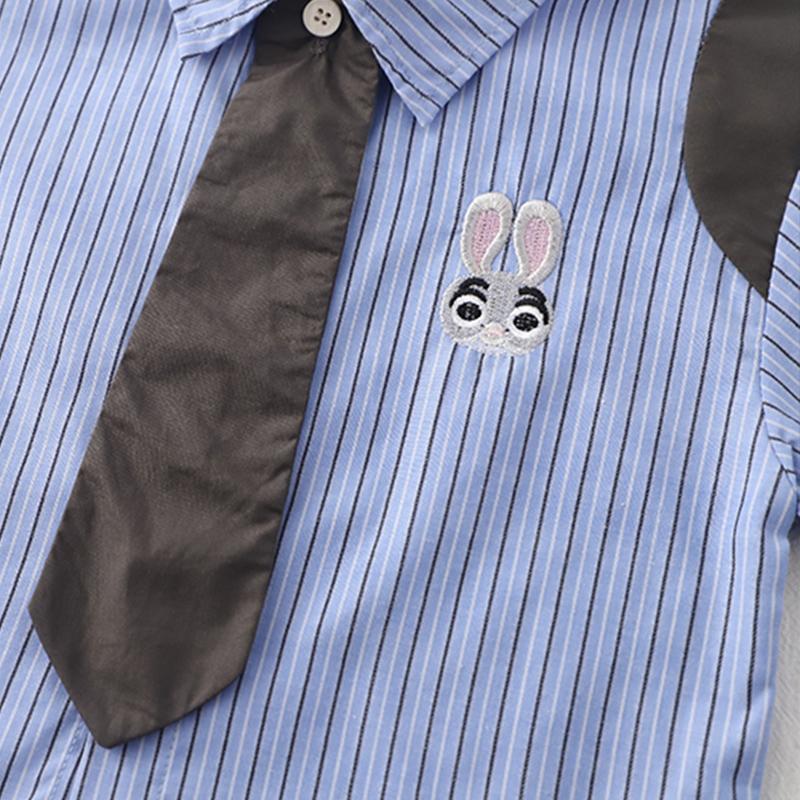 Boys' 2-Piece Cotton Set - Blue Short Sleeve Striped Shirt + Casual Shorts - High-Quality Casual Outfit -S-XXL